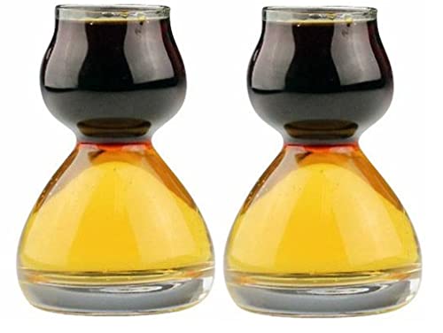QUAFFER Double Bubble Layered Shot Glass – Chaser Shot Glass Jigger for Smooth Tasty Shots – Fun Unique Split Shot Glasses Barware (1.25oz Top & 2.25oz Bottom, Set of 2)