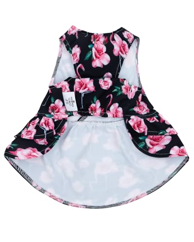 Image of CuteBone UPF50+ Dog Dresses for Small Dogs, Summer Sleeveless Deep V-Back Pet Dress with Big Bow, Breathable Swimwear Fabric, Cooling Stretchy Puppy Clothes for Outdoor Wedding Party Beach DV05XXS