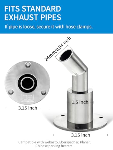 Image of OCEANBROAD Stainless Steel 316 Thru Hull Exhaust Skin Fitting 24mm Hose | Marine Exhaust Port for Webasto, Planar, Eberspacher, Chinese Diesel Parking heaters, with Bolts and Nuts