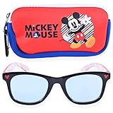Mickey Mouse Kids Sunglasses with Kids Glasses Case, Protective Toddler Sunglasses (Red-Blue)