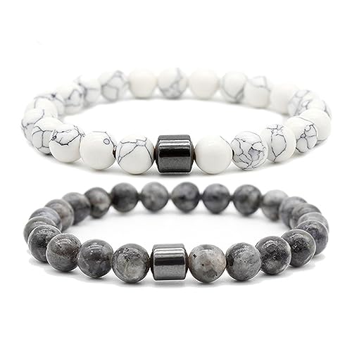 2 st armband, 8 mm natursten herr och dam turkos/amfibol pärlarmband stapelbar stretch armband