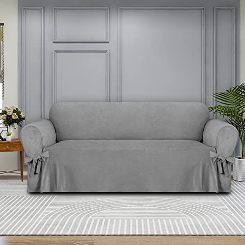 Easy-Going Velvet Couch Covers For 3 Cushion Couch Sofa, Luxury Velvet Sofa Cover With Ties, One Piece Sofa Slipcover For Living Room thumb #1