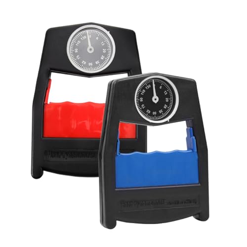 Angoily Lot de 2 Dynamomètres de Poignet Mécaniques, Testeurs de Force de Préhension pour Exercice des Doigts, Poignées en Métal Rouge et Bleu, Entraîneurs Professionnels pour Musculation