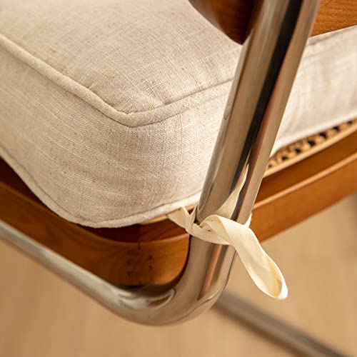 Lemfux Natural Linen Seat Cushion For Chair With Ties Non Slip, Fashion Solid Color Square Thick Chair Pad, For Office/Kitchen/Dining Room/Patio Chairs (17X17X2.4 Inches, Linen Natural Color) #TOP5