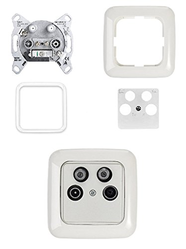 BUSCH JÄGER Komplettset/Antennensteckdosen-Einsatz 4-Loch Radio/TV/SAT z.B. für TWIN Receiver CATV (**) WISI + Rahmen, Adapterring und Abdeckung in