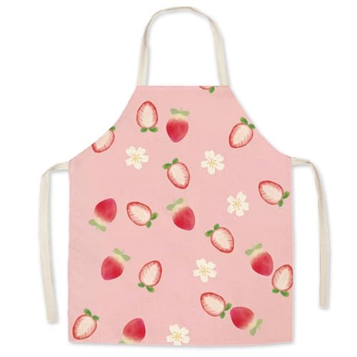 Naapesi Delantal de Cocina para Niños, Delantal Pintura Infantil Tela Frutas, Delantales Infantiles para Niño y Niña, Super Lindo Patrón Delantal, Cocina de Delantal para Pintar Hornear (Fresa)