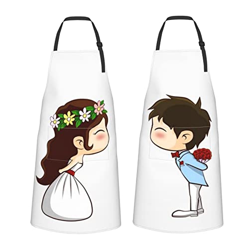 Tiosggd 2 Stücke verstellbare Schürze mit 2 Taschen,Kochschürze Wasserdicht Niedliche lustige weiße für Männer Damen Küche Valentinstag (5) Cover