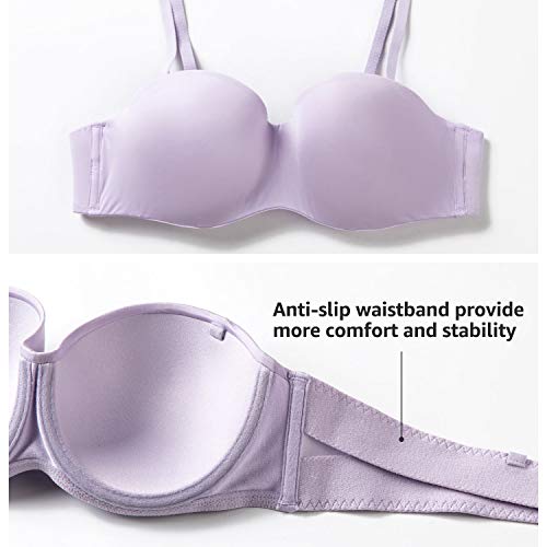 Dobreva Women's Strapless Padded Push Up Plus Size Seamless Underwired Convertible Bras Lilac 38B #TOP5