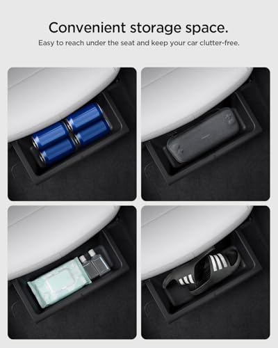 Spigen Tesla Model Y Juniper (Standard/Premium/Performance 2025–2026) Untersitz-Aufbewahrungsbox [1er-Pack], Verstecktes Aufbewahrungsfach unter dem Sitz, Sitz-Organizer, Tesla Zubehör