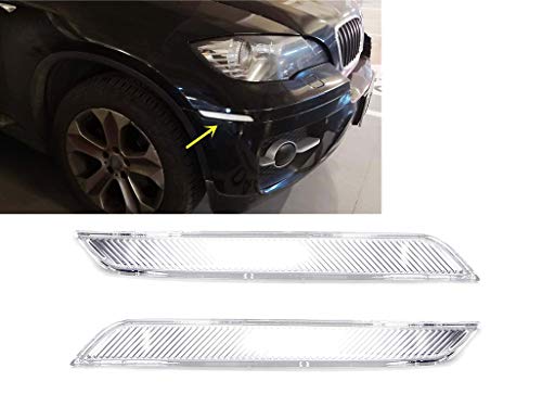 eLoveQ Clear Lens Front Bumper Side Marker Replacement Reflector Lamps Compatible With 2008-2014 BMW E71 X6, 2010-2013 BMW E70 X5M, Replace OEM Amber Sidemarker Lamps