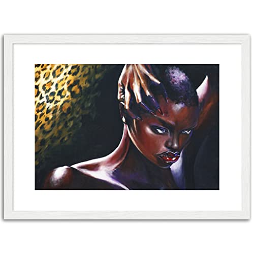 Impression léopard africain féroce déco murale blanche 30x40 cm