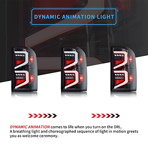 VLAND Led Tail lights Compatible with GMC Sierra 2014-2018 Pickup Truck, Full led Rear Lamp Assembly w/Dynamic Animation w/Red Turn Signal and Running Light, Passenger& Driver Sides, Clear Lens