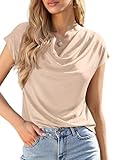 PRETTYGARDEN Womens Tops Dressy Casual Clothing 2026 Summer Cowl Neck Short Sleeve Blouses Spring Business Work Office Shirts (Apricot,Medium)