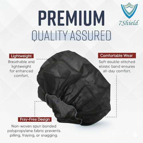 Image of Disposable Bouffant Caps for Women & Men | Non Woven Hair Net Cap | Elastic Head Cover for Hospital, Kitchen, Food Industry, Spa & Salon Use (Black, PAck Of 50)