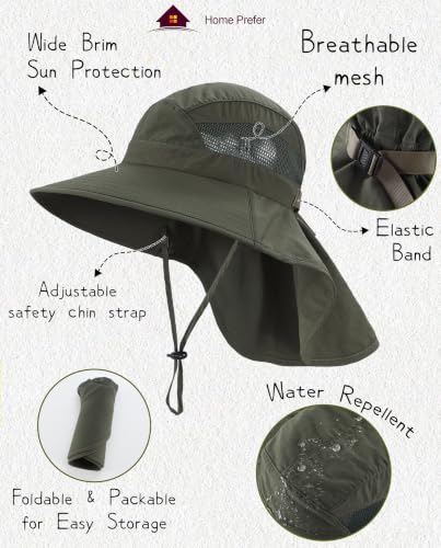 Image of Home Prefer UPF50 Wide Brim Kids Sun Hat Neck Flap Boys Girls Sun Protection Hat for Beach Fishing
