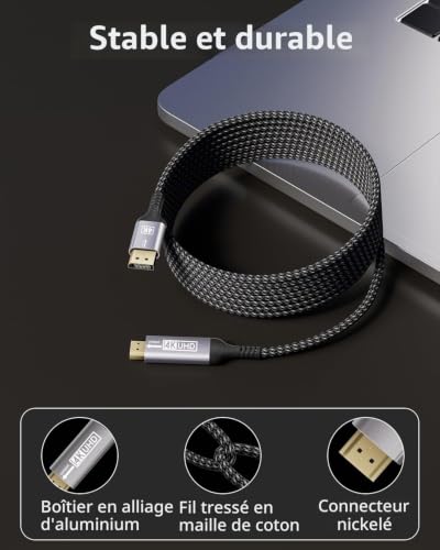 layajia Câble DisplayPort vers HDMI 4K 2M, Unidirectionnel DP vers HDMI Mâle UHD 4K@30Hz/2K@60Hz/1080P@120Hz, Cordon DP vers HDTV en Nylon pour Dell, Vidéoprojecteur, PC de Bureau, NVIDIA, Lenovo, HP – vue 6