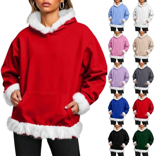 Christmas Hoodies for Women Santa Claus Xmas Faux Fur Trim Sweatshirt - image 5