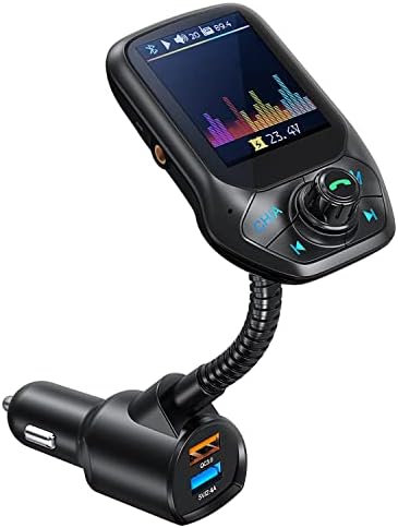 BT5.0 FM Transmitter for Car, Auto Scan B-Tooth Car Adapter MP3 Player FM Transmitter Receiver for Car with 1.8" Color Screen, QC 3.0, EQ Modes, Aux, Hands-Free Calls