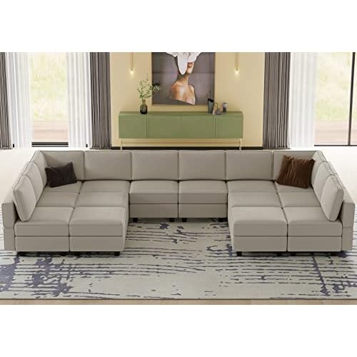 Belffin Oversized Modular sectional Sofa with Double Chaises U Shaped Sectional Sleeper Sofa Couch Reversible Sectional with Storage Velvet Grey U Sha