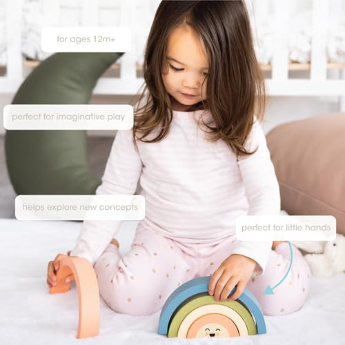 Image of Pearhead Wooden Arch Rainbow Stacking Toy, Montessori Baby Stacker | Neutral Rainbow Arches, Sorting And Balancing Play, Fine Motor Practice, Nursery Decor, Baby Toddler Toys, Ages 12M+