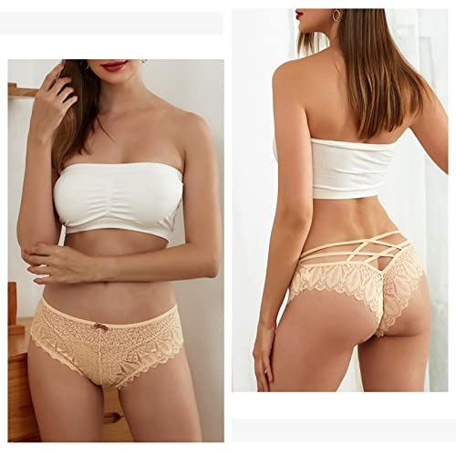 Seaur Women Criss Cross Panties Floral Lace Hipster Underwear Breathable Stretch Briefs 5 Pack Black White Blue Beige Pink L #TOP3