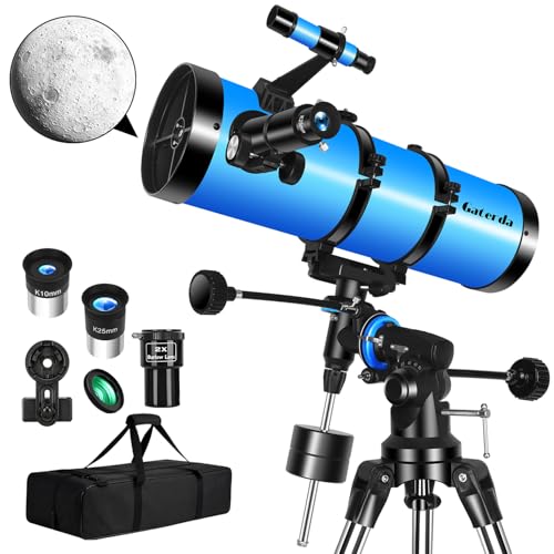 Gaterda Teleskop, 150EQ Newton-Reflektor teleskope für Erwachsene, Professionelles Teleskop für Erwachsene Astronomie, kommt mit 2X Barlow-Linse, Smartphone-Adapter & Mondfilter