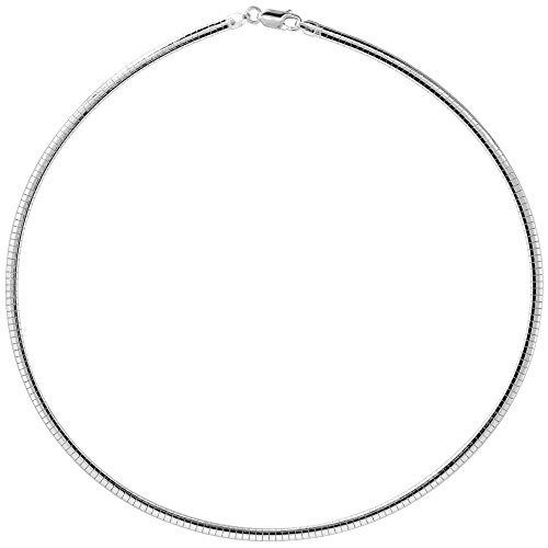 Sterling Silver 3mm Omega Necklace for Women Nickel Free Italy 1 8 inch wide, 16 inch