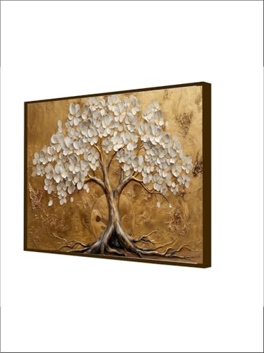 Image of Artsense Golden Tree of Life Wall Art Painting | Luxury Floral Tree Artwork with Birds | Nature Inspired Living Room Bedroom Office Hotel Wall Decor | Modern Abstract Botanical Wall Painting