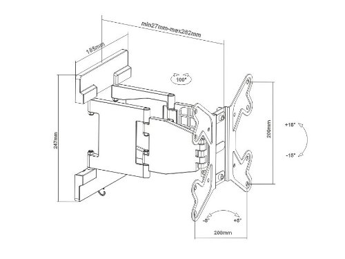 Monoprice Ultra-Slim Full-Motion Articulating Tv Wall Mount Bracket - For Tvs 23In To 42In Max Weight 66Lbs Vesa Patterns Up To 200X200 Works With Concrete & Brick, 108678 Black #TOP3
