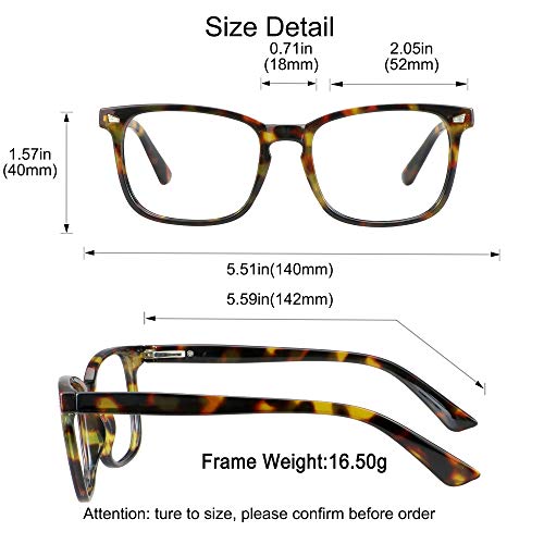 Image of YEIN Bifocal Reading Glasses with Blue Light Blocking Lenses, Bifocal Reader for Women and Men, Vintage Square frame with Spring Hinge (+0.00 /+1.25 magnification)