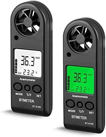 Anemometer Handheld - BTMETER Digital Wind Speed Meter Gauge with Thermometer Temperature Backlit for HVAC CFM Shooting Boat (2 Pack)