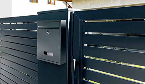 Virone Bali Briefkasten mit mit Namensschild Stahl verzinkt mit Einem Schlüssel (Anthrazit)