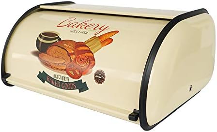 SOTECH Bread Box Kitchen Stainless Metal Container for Storage Bin Countertop Keeper Rustic Holder Vintage airtight Counter with Roll Top Farmhouse Bread Boxes(Cream White)
