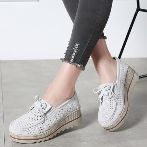 Image of Women's Leather Platform Loafers Faux Suede Comfort Moccasins Comfortable Thick Soled Breathable Loafers