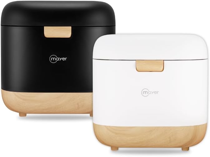 Side view of Mayer MMRC08D-BK Rice Cooker, showing its compact design.