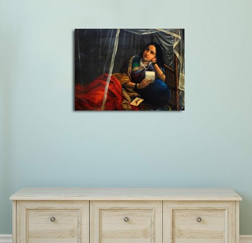 Image of Sikhash Raja Ravi Varma Canvas Painting Classic Art Indian Art Famous Artist Wall Painting for Living Room Unframed Multicolor Fabric Size - 12x9 inches (30x23 cms, Woman weeping in Love)