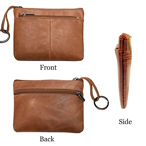 Beurlike Womens Rfid Coin Purse Change Wallet Small Leather Card Holder Keychain(Brown) #TOP2