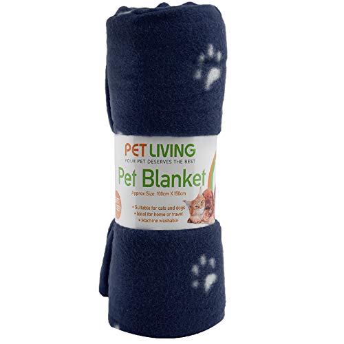Manta de forro polar suave para mascotas, cachorros, gatos, gatitos, patas, huesos y patas (100 x 150) cm, azul medianoche (patas blancas) Cover