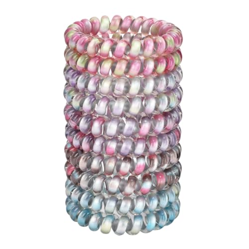 JessLab Spiral Hair Ties for Ladies, 10-Pack Elastic Cute Plastic Coil Bands, No-Damage Accessory for Women and Children with Thick or Thinning Hair, Aurora