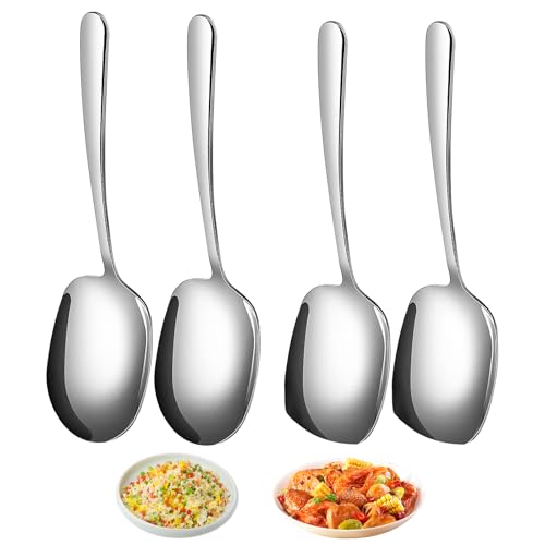4 Cuillères de Service,2 Styles,Cuillère à Salade,cuillère à dessert,cuillère de service en acier inoxydable à long manche,pour la distribution de nourriture lors de banquets,cafétérias,réunion