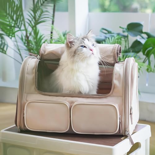 FUKUMARU Transportbox Katze, Faltbare Katzentransportbox,Transportbox für Katzen/Hund bis 22kg, Pink