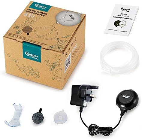 hygger Aquarium Air Pump, Ultra Silent <33dB Fish Tank Air Pump, 1.5W 420 ml/min High Energy Saving Air Pump with Air Stone, Silicone Tube, Suction Cup and Clips, for Fish Tanks up to 55 Litre