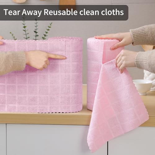 Image of Ferdilan 80 Pack Microfiber Cleaning Cloth Roll,Lint Free Rags Paper Towels & Tear Away Reusable Towels,Washable Shop Rags,Wash Cloths Dish Rags(12 inch x 12 inch) for Car Kitchen Window Garage-Pink