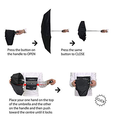 Smati Compact Folding Umbrella - Automatic Opening And Closing; 7 Fiberglass Ribs; Windproof; Robust; Diameter=90Cm; Great Classic; Protective Cover; Woman’s Umbrella; Men’s Umbrella; Musical Notes Design #TOP6
