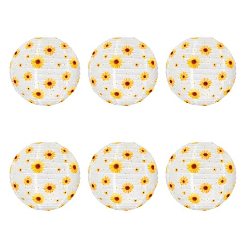 Set of 6 Sunflowers Hanging Paper Lamps 9.8Inch Round Lights Accessory for Birthday and Baby Showers Decors
