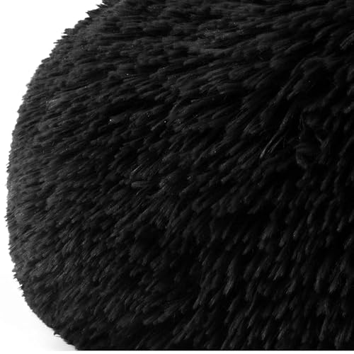 Image of ZEXSAZONE Summer Round Donut Calming Dog and Cat Bed, Anti-Anxiety Warming Soft Fluffy Faux Fur Plush Cushion for Medium Dogs, Cats & Puppies, Black Medium