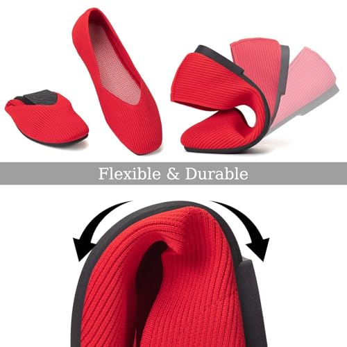 Image of Frank Mully Womens Casual Flat Shoes Square Toe Shoes Knitted Work Flat Comfort Dressy Flat Shoes for Daily Washable