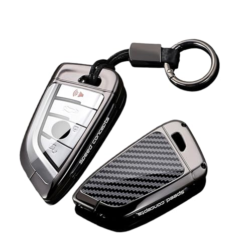 KUNIO Funda para llave de coche compatible con BMW Serie 2, 7, X1, X2, X3, G20, G21, G30, G31, F40, fibra de carbono, metal, llavero de 3, 4 botones