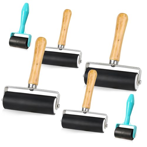 Pack of 6 Printmaking Ink Rollers, 3 Sizes of Rubber Brayer Rollers for Lino, Tile, Block Printing, Craft Stamping, DIY Art Projects – Premium Quality Ink Rollers for Professional Use
