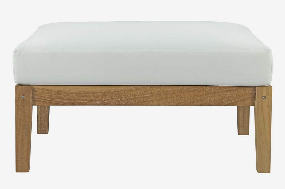 Modway Bayport Teak Wood Outdoor Patio Ottoman in Natural White